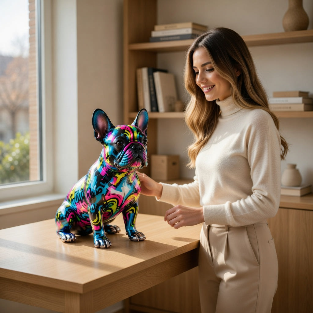 Colorful French Bulldog Statue Decor