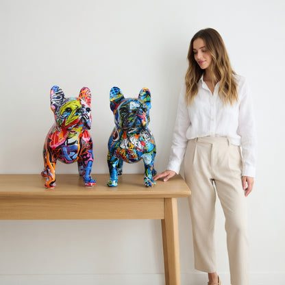 Colorful French Bulldog Statue Decor