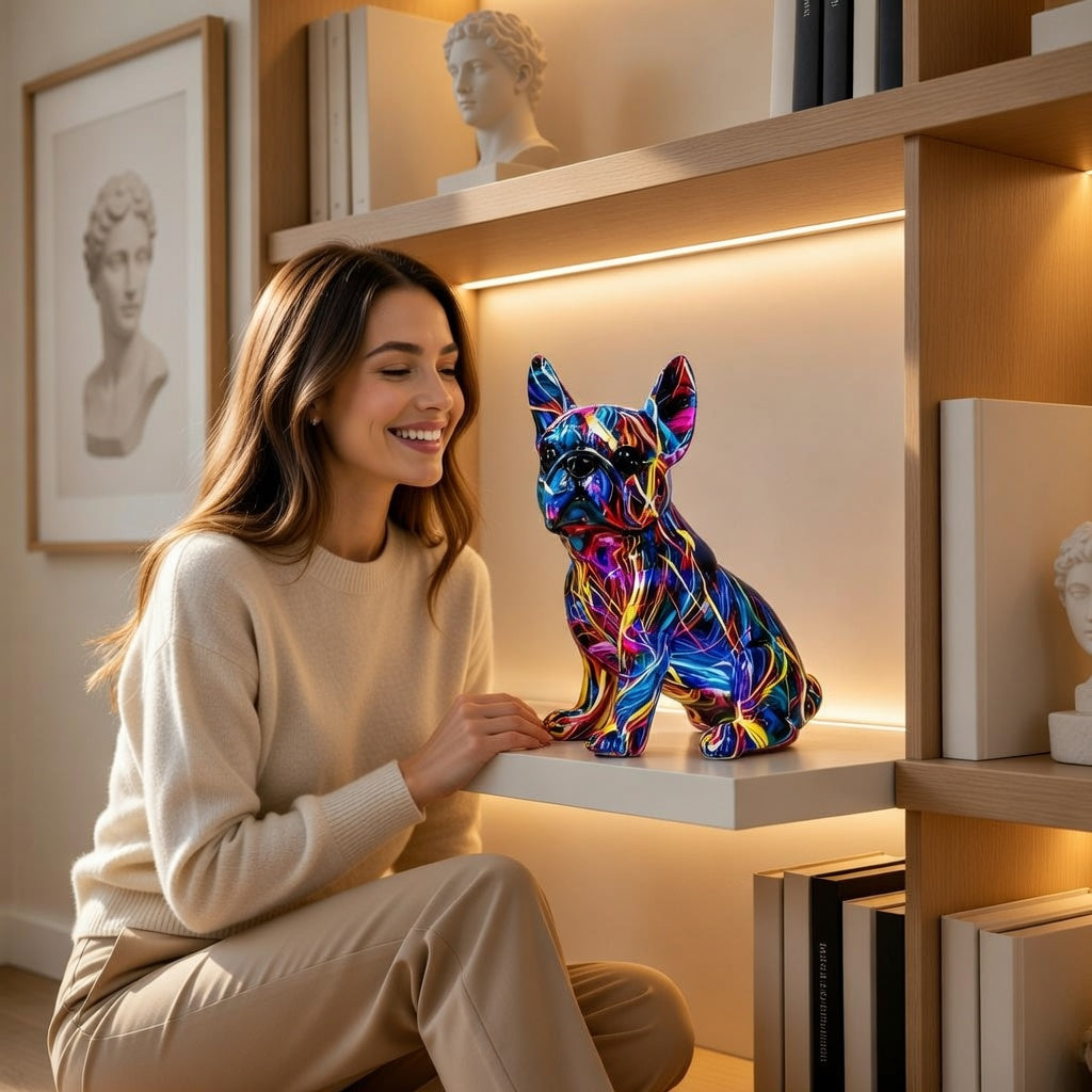 Colorful French Bulldog Statue Decor